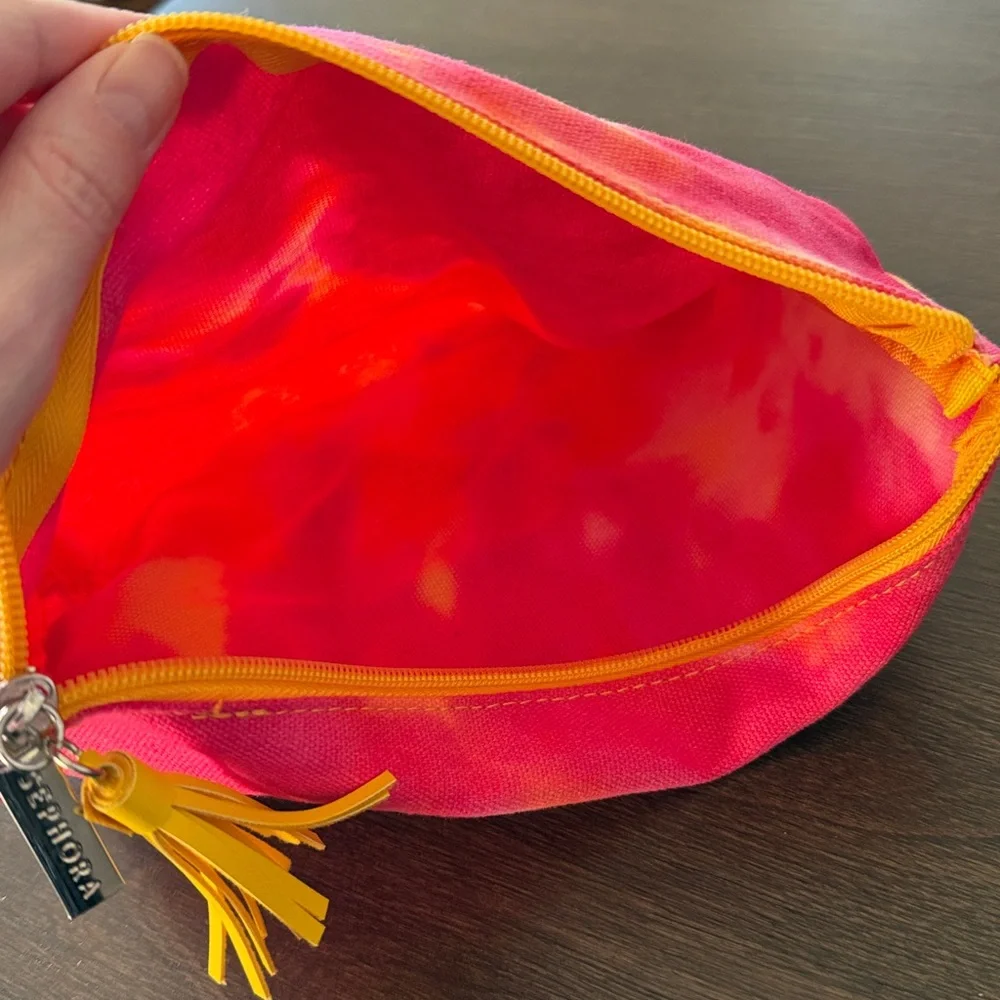 Sephora Pink Tie Dye Makeup Bag Pencil Bag Orange Yellow Tassle
